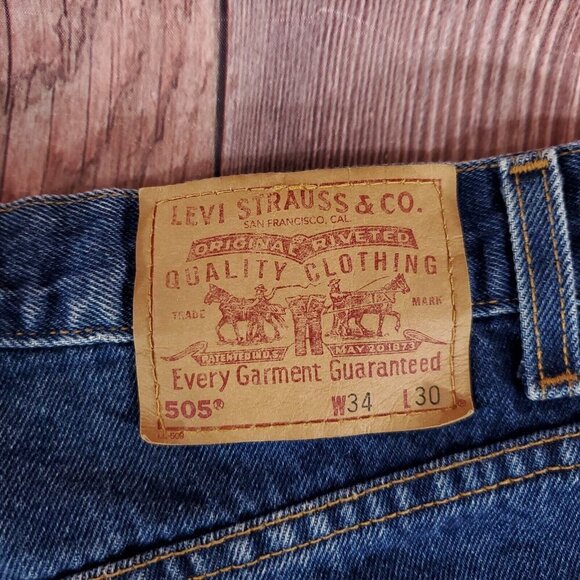 Vintage Levis 505 Mens 34X30.5 Regular Fit Straight Leg Red Tab Denim Jeans Y2K - Picture 13 of 16